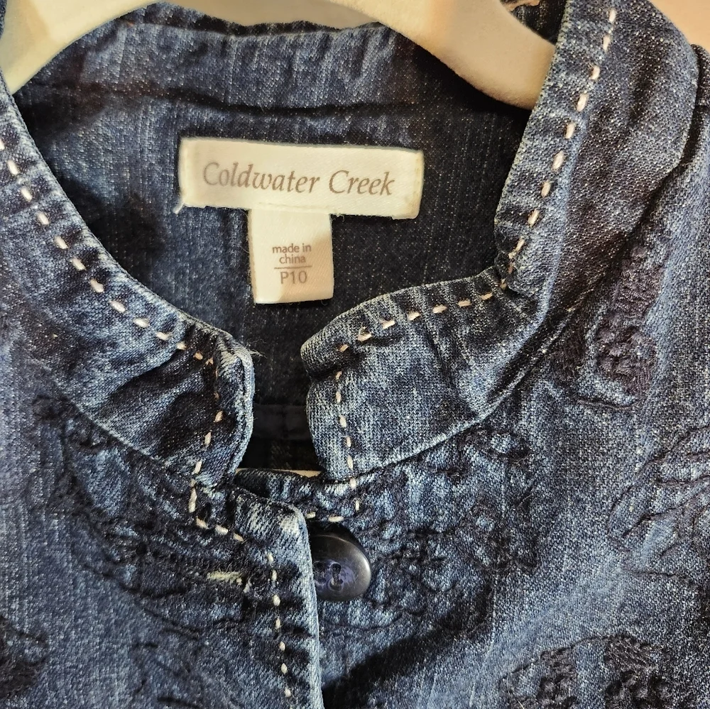 Coldwater Creek Dark Blue Embroidered Jean Fitted Jacket Sz 10p - Picture 2 of 9